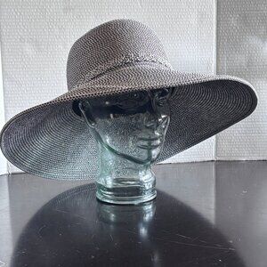 San Diego Hat Co. Womens Braided Wide Brim Sun Hat Black & White With Buckle Det